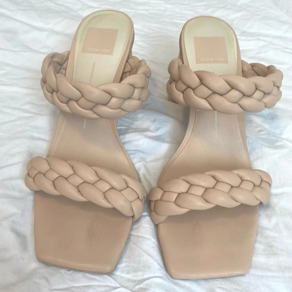 Dolce Vita Nude Braided Strap Block Heel Sandals - Picture 3 of 6